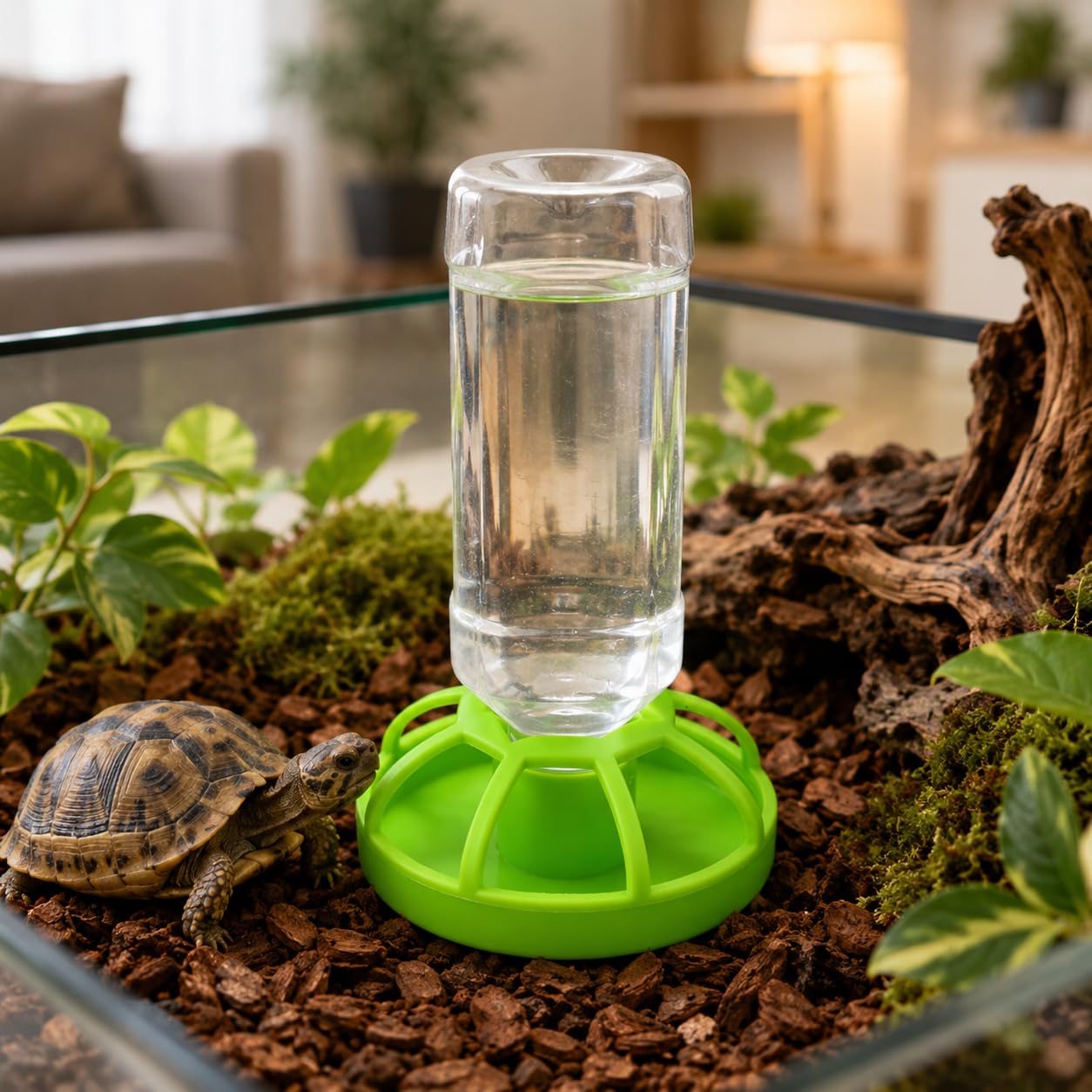 JOROBURO Reptile Water Bottle, Turtle Automatic Feeder Waterer Dispenser with Water Bottle, Tortoise Dispenser Bottle Feeding Dish for Lizard Tortoise Chameleon(Small)