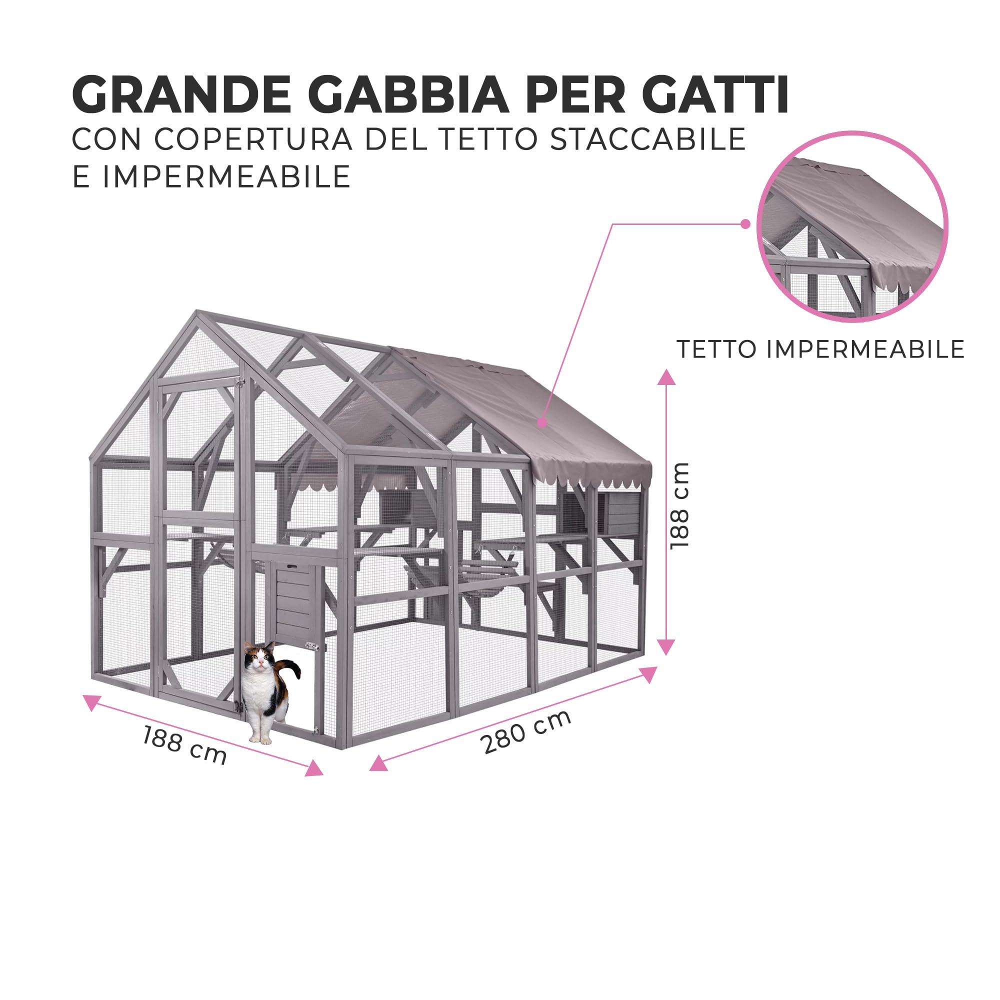 MaxxPet Grande Gabbia - Gatti - Voliera per gatti - Alloggiamenti per gatti - 280x188x188 cm