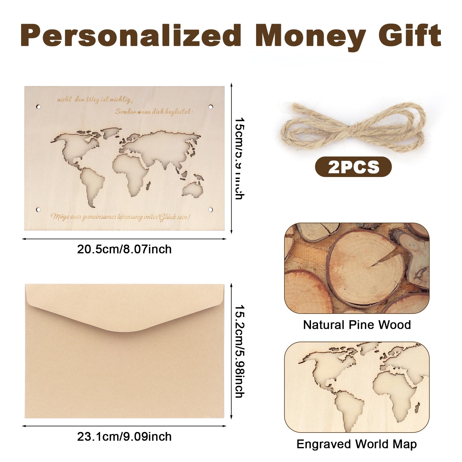 Reisen Weltkarte Hochzeitsgeschenk aus Holz, Personalisierte Hochzeitskarte Geldhülle, Reisen Flitterwochen Geldgeschenk, Geldgeschenke Verpackung, Geldkarten zum Verpacken für Braut Bräutigam