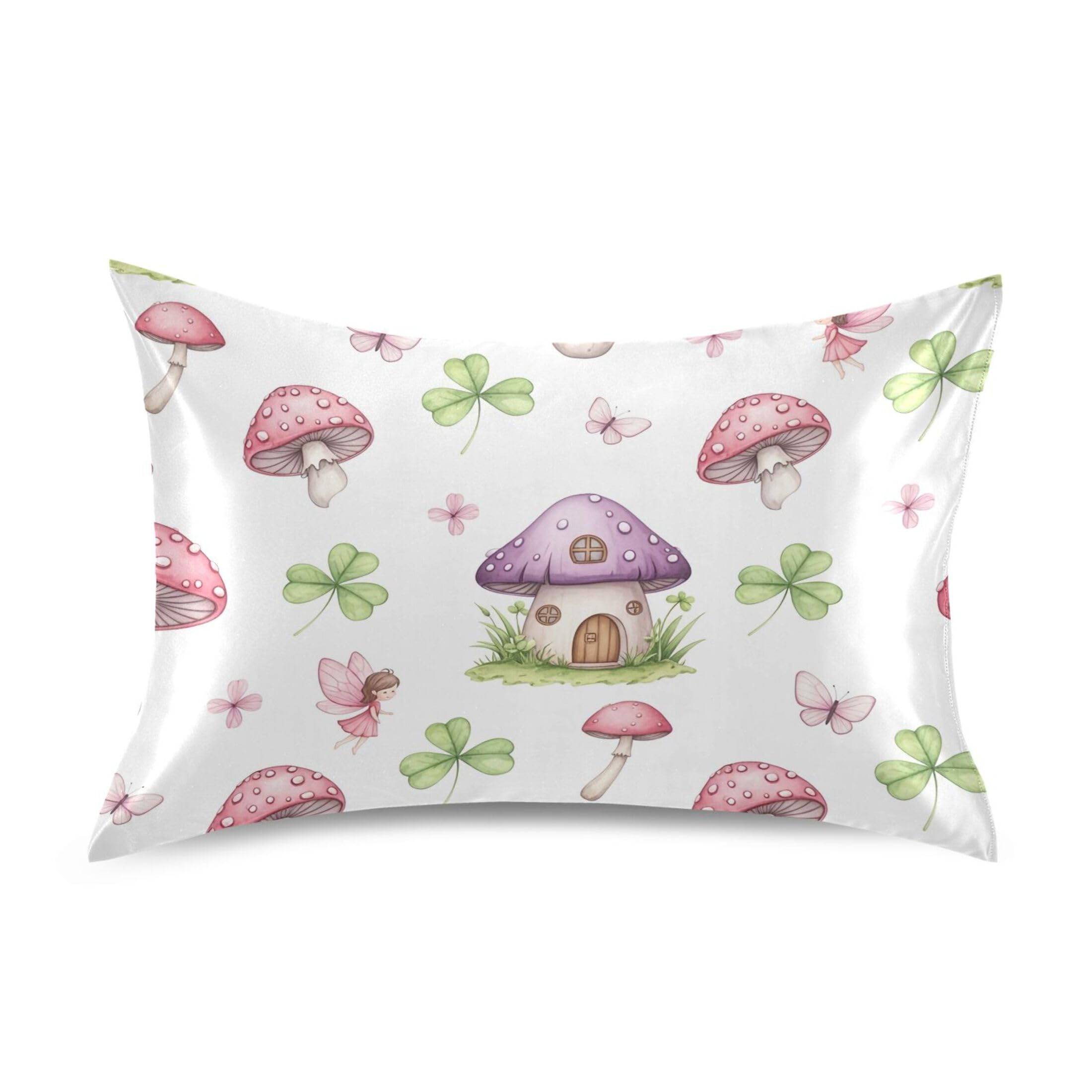 Fuauuyl Pillowcase Queen Size 20x30 in, Mushroom House Soft Breathable Satin Pillow Case for Hair and Skin with Envelope Closure Wrinkle-Free