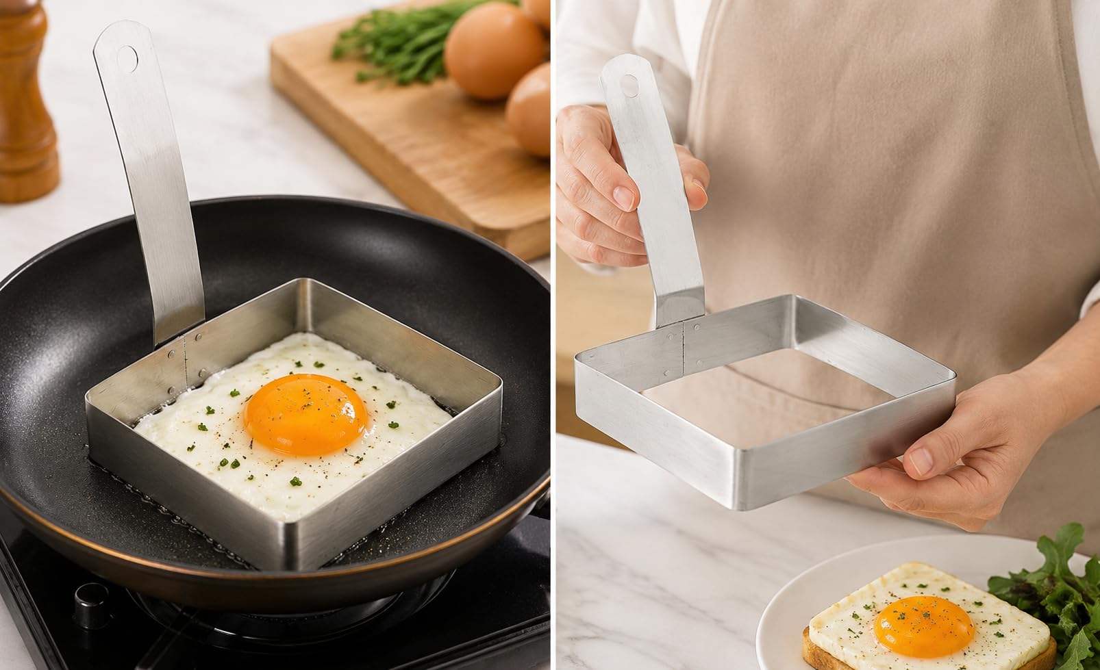 Dynore Stainless Steel 4 Square Egg Ring with Handle 2