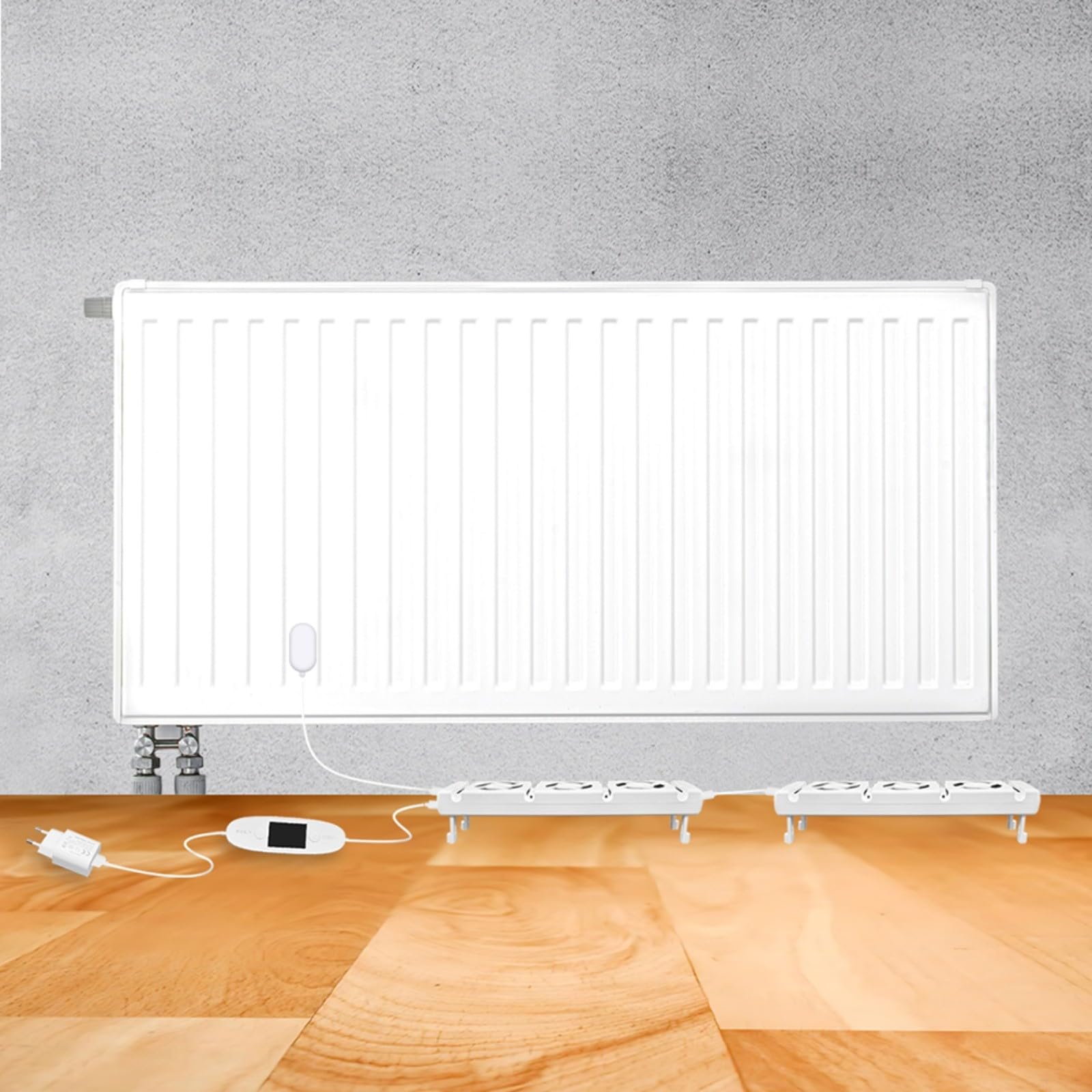 Ventilador de radiador con sensor de temperatura para, para Smart Radiator Booster Extension Set para una distribución eficiente del calor y calefacción de habitaciones silenciosa (TRIO-SET)