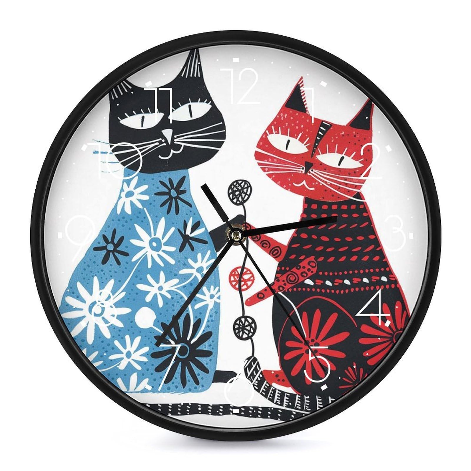 XOPEKVLAWM Wall Clock 10 Inch Non-Ticking Silent Modern Simple Style Round Decor Clocks Simple Drawing of Cat Clock Decorative Battery Operated Wall Clocks for Home Office Living Room Bedroom Kitchen