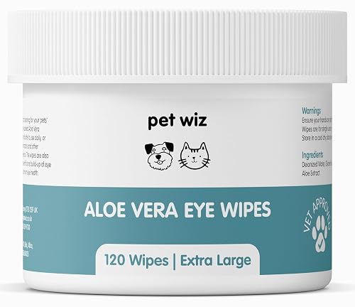Pet Wiz Toallitas de Ojos de Aloe Vera para Limpiar Perros y Gatos, Extra Grandes (1 bañera)