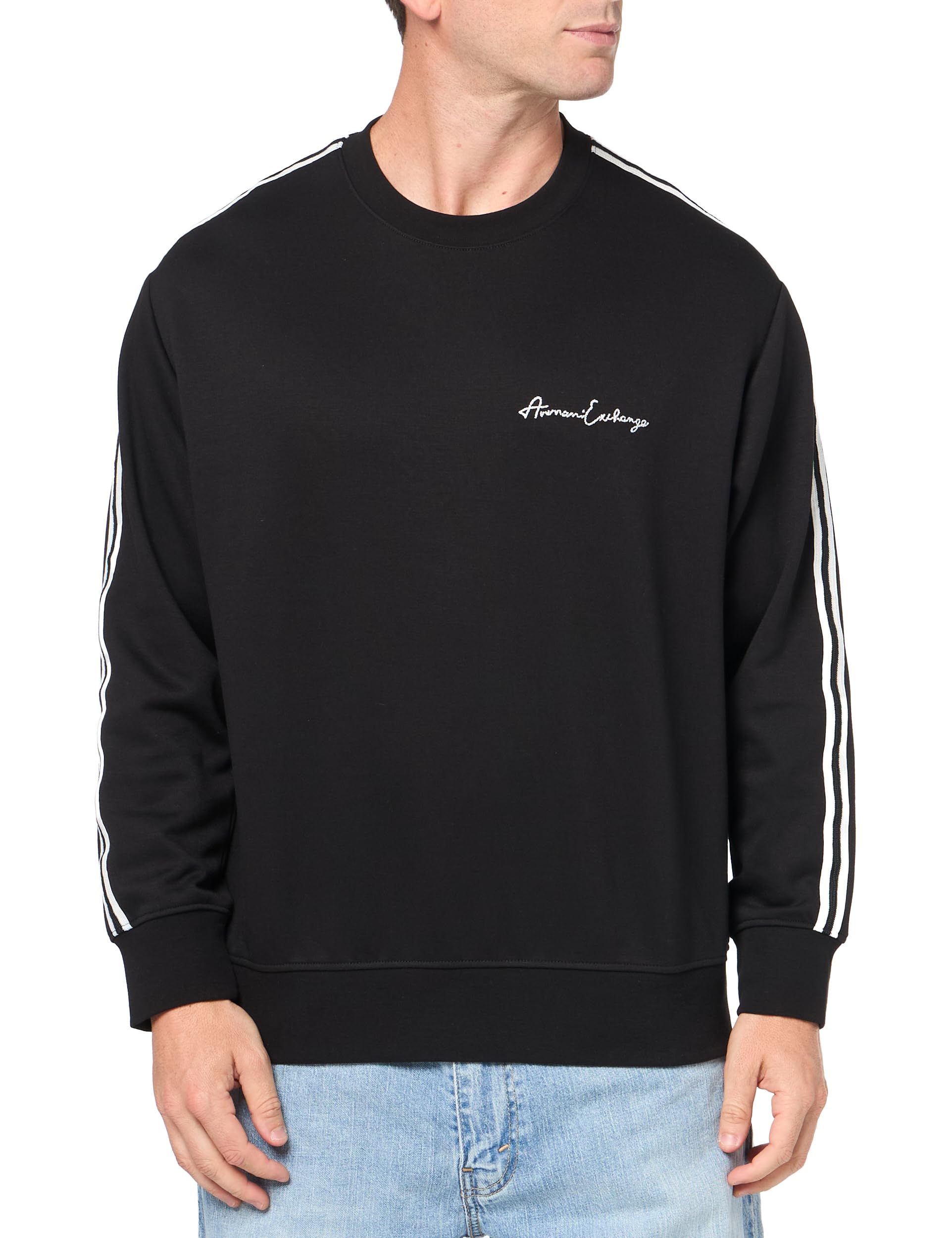 Armani Exchange Men's Signature Logo Stretch Poly Viscose Crewneck Sweatshirt, Black, L