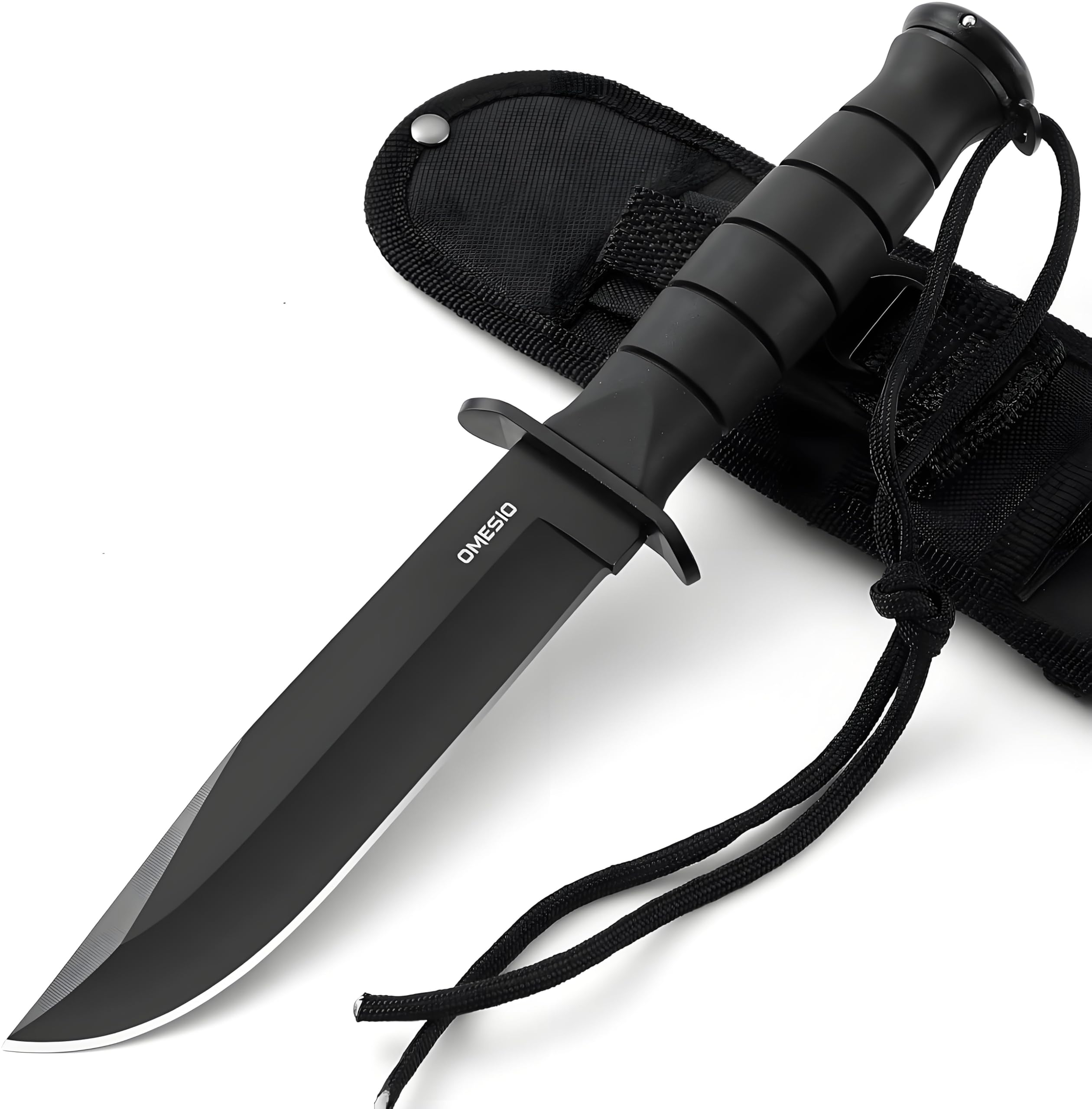 Omesio Couteau D'extérieur, Couteau De Survie, Couteau De Survie, Couteau De Randonnée à Lame Fixe, Couteau Fixe Noir