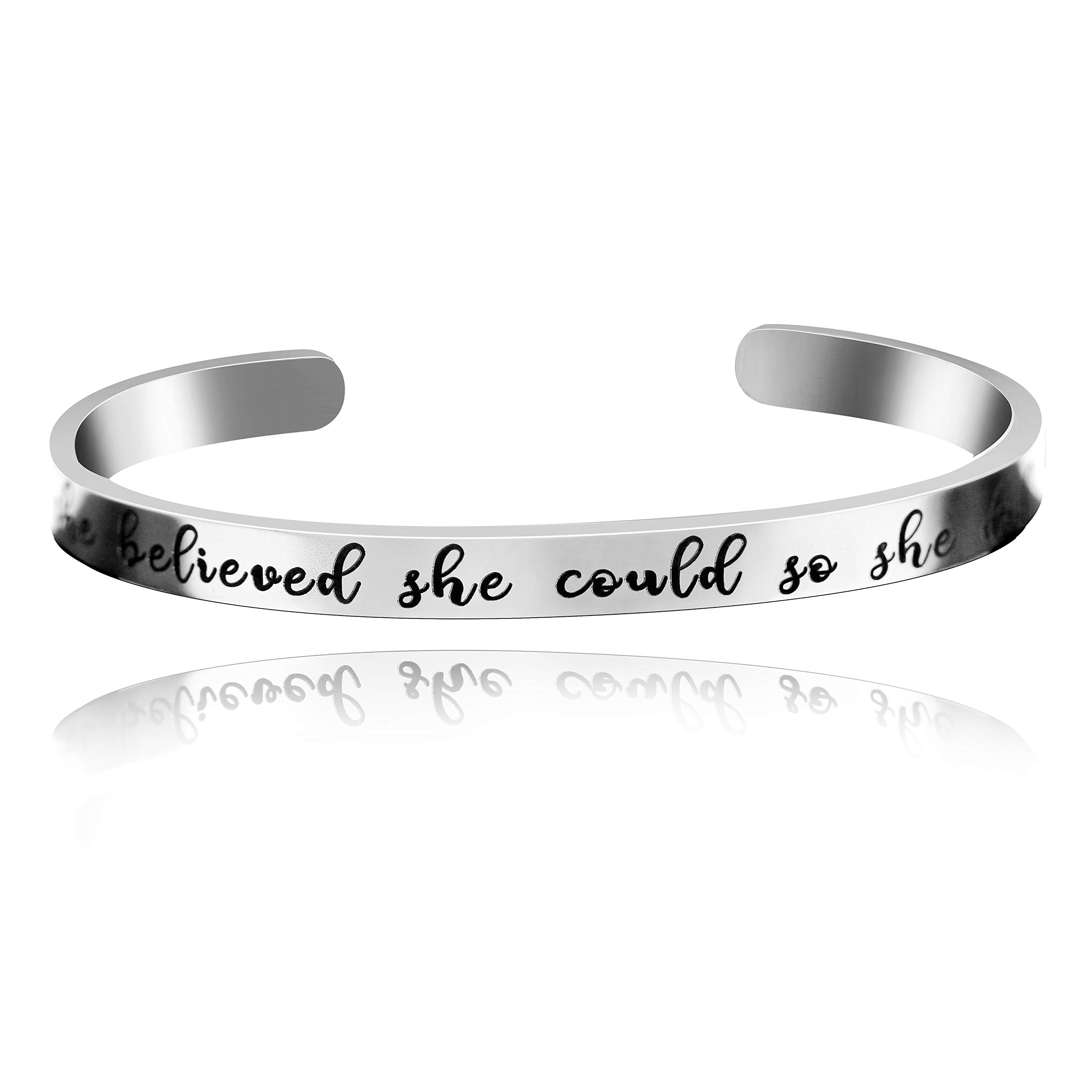 Uloveido Stainless Steel Inspirational Bracelets for Women Engraved Personalized Mantra Initial Motivational Cuff Bangle Y460