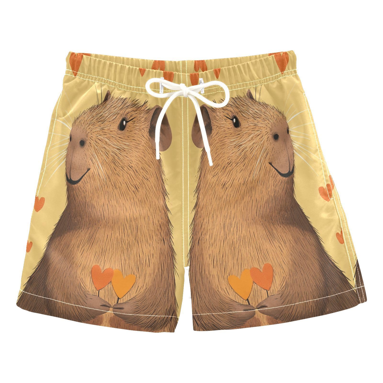 Jucciaco Boys Beach Board Shorts Heart Capybara Cute Cartoon Quick Dry Swim Trunk Swimwear for Kids Multicolor