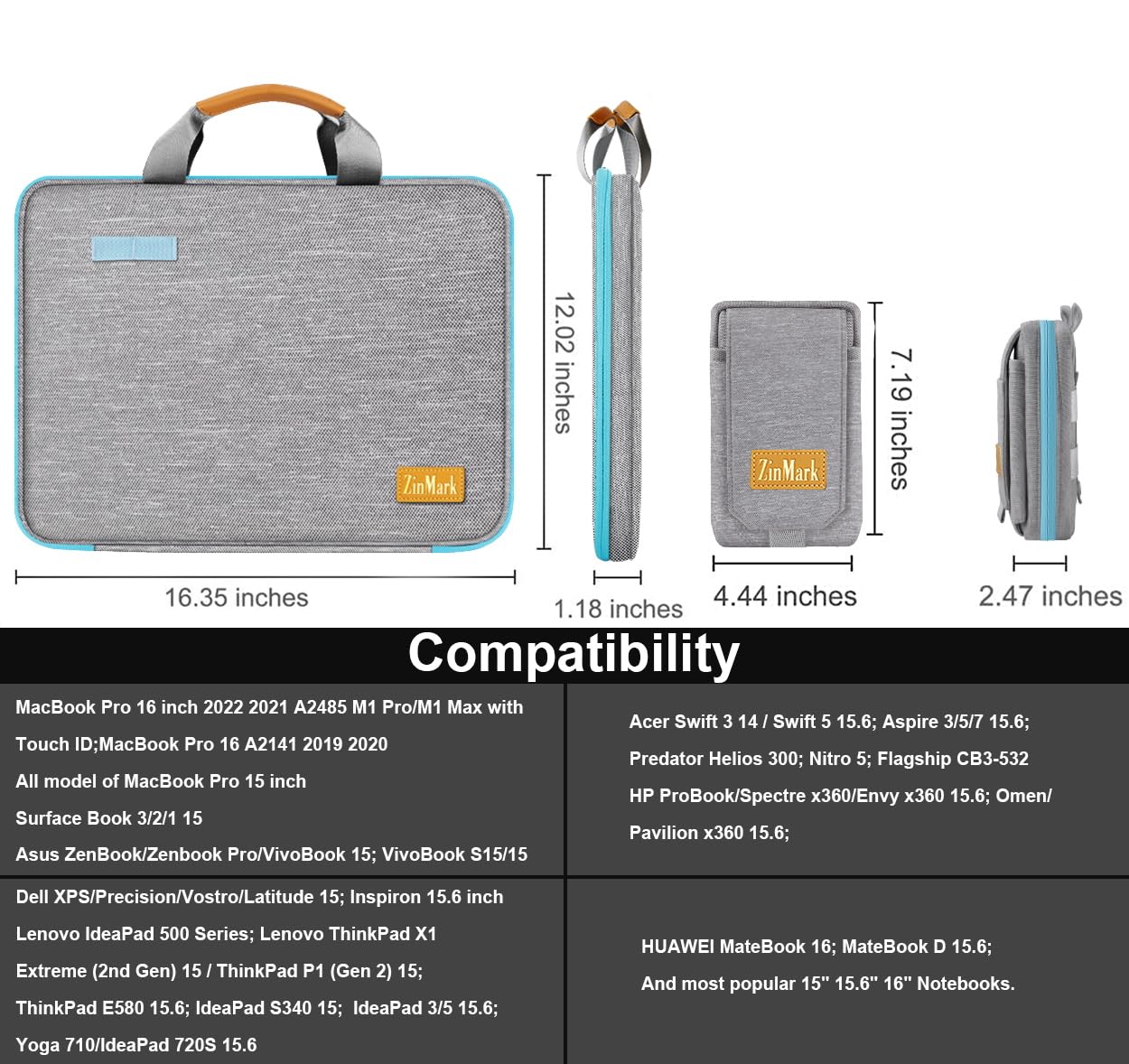ZinMark Laptoptasche 39,6 Cm (15,6 Zoll) – Militärischer Schutz Mit Abnehmbarer Gürteltasche
