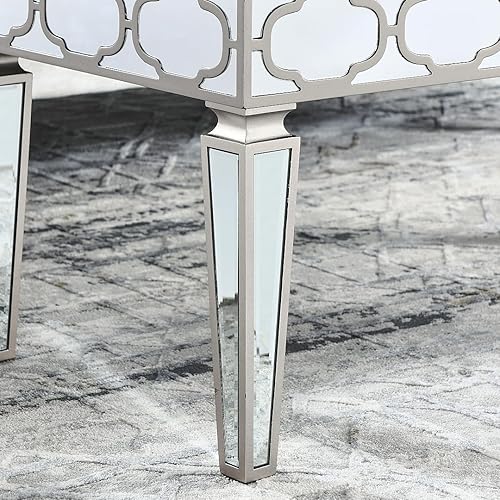 Miniatura 6 de SSLine Mesa de centro moderna con espejo, mesa de centro de cóctel de lujo con acabado de espejo plateado, mesa de centro rectangular pequeña con