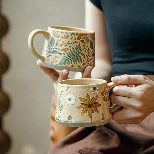 Miniatura 6 de Taza de café hecha a mano del diseño floral de la taza de café de cerámica de la capacidad grande taza de café