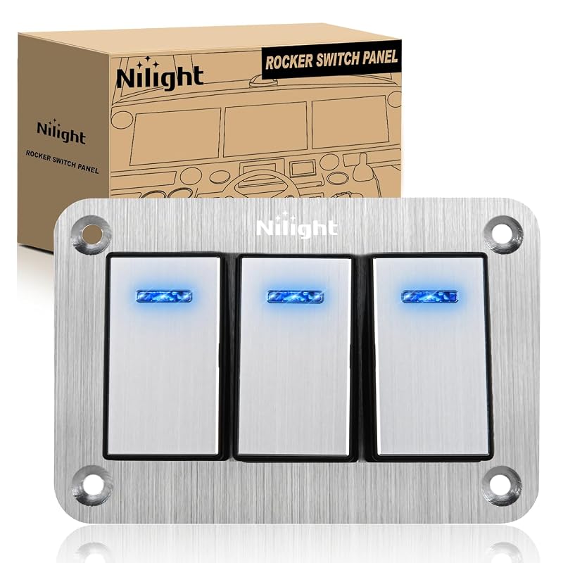 Painel de interruptores tipo rocker Nilight com 3 posições, 3 pinos, LED azul e pré-cabeado – 12 V/20 A