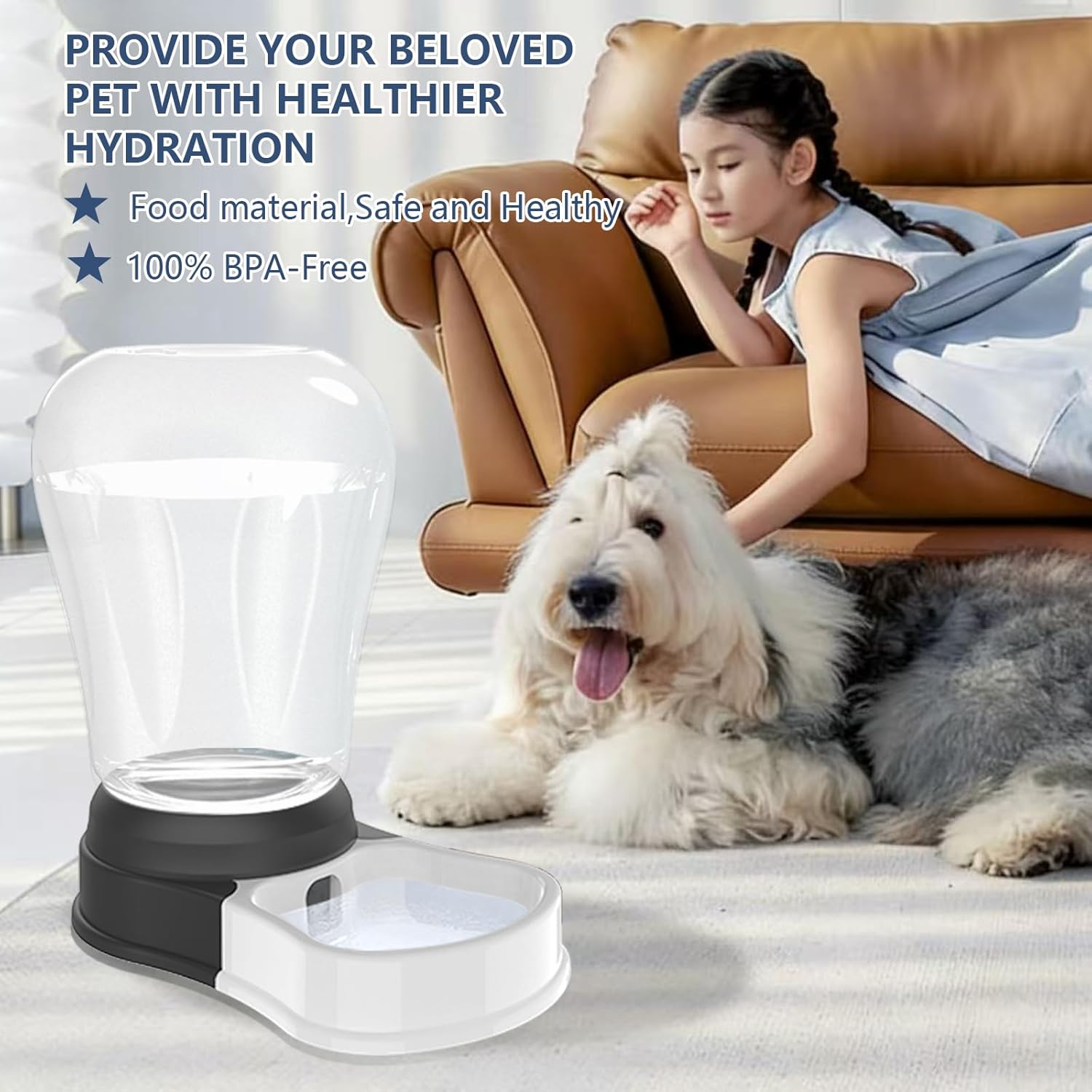 6 Liters Automatic Dog Water Dispenser, Gravity Pet Bowl Holds 3 Soda Bottles, No-Spill Cat Feeder for Large Dogs, BPA-Free & Easy Clean, Less Refills for Travel, Black