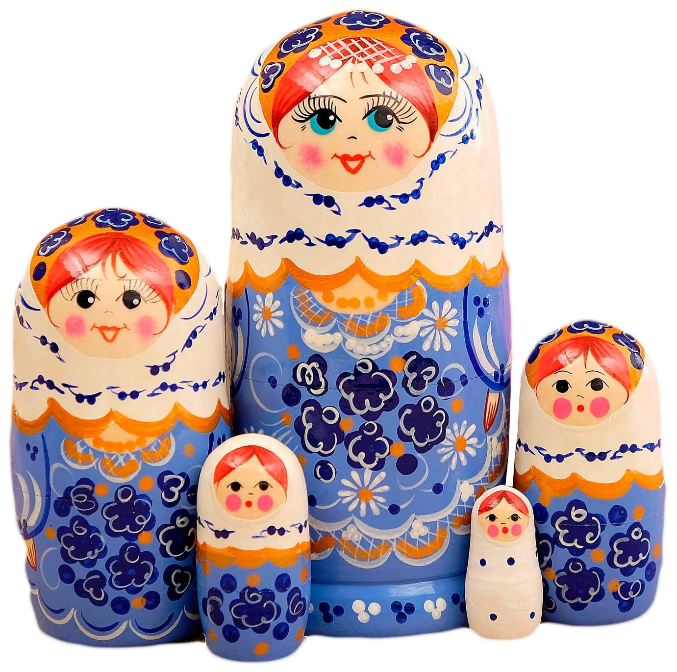 Generico Matrioska Bambola in Legno Gzhel scialle bianco 5 posti 18 cm