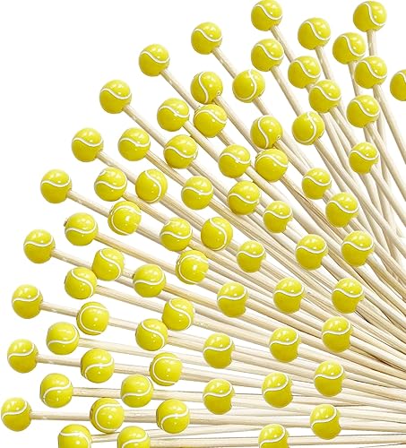 200 púas de cóctel de tenis, 4.7 pulgadas, decoración de tenis, extremo de pelota deportiva, brochetas de cóctel, palillos de dientes de frutas,