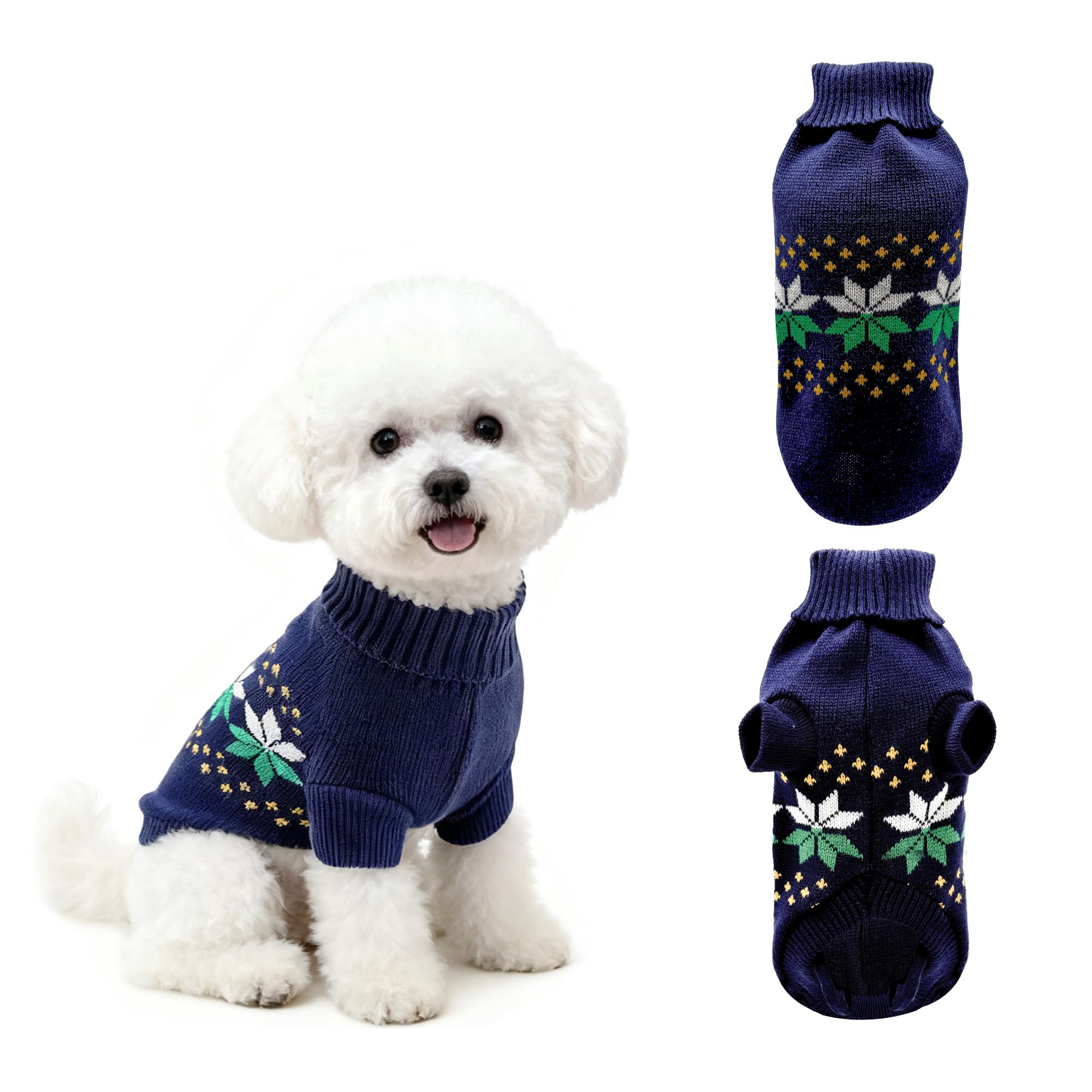 PawSailor Knitted Dog Jumper Turtleneck Christmas Puppy Jumper Soft Warm Pet Pullover Winter Clothes Pet Outfit for Small and Medium Dogs like Yorkies, Pomeranian, Miniature Schnauzer, Navy L