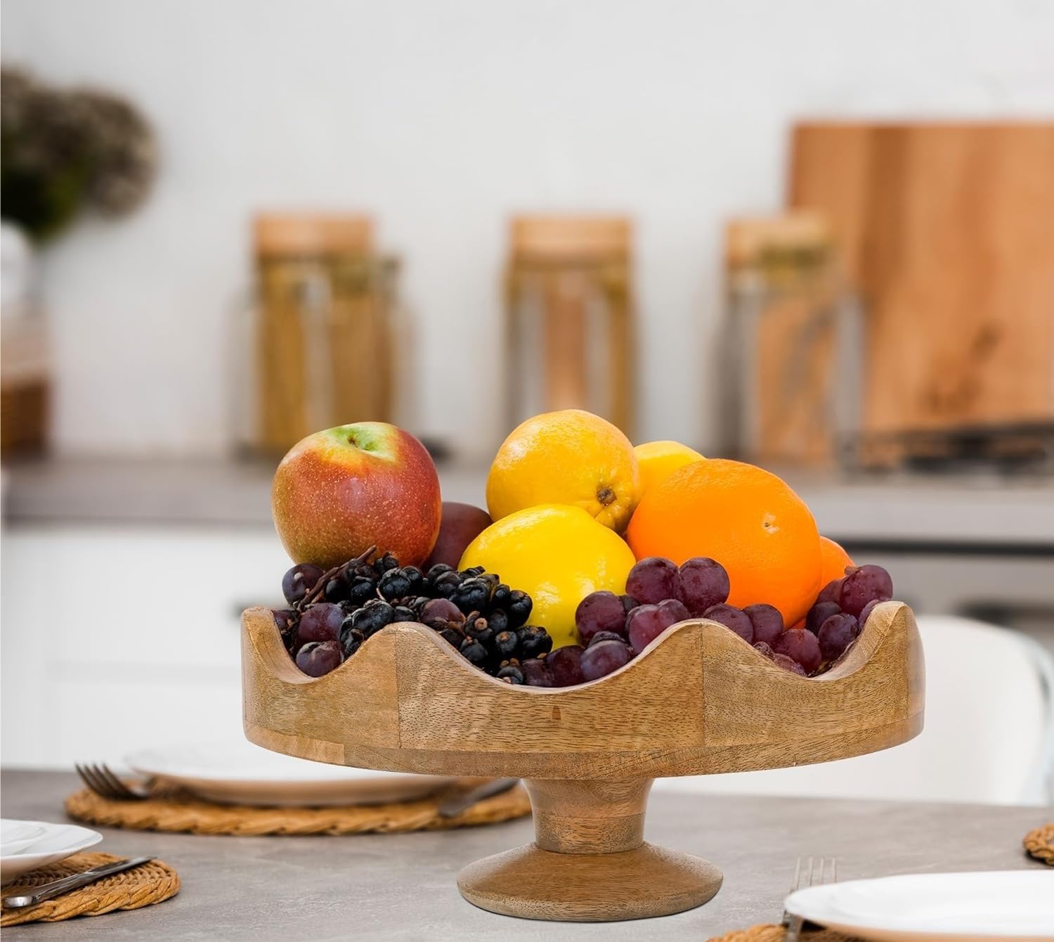 Cesto Portafrutta In Legno Con Manico - Diametro 20-24 Cm - Ciotola Per Frutta E Verdura Rustica - Cucina Naturale