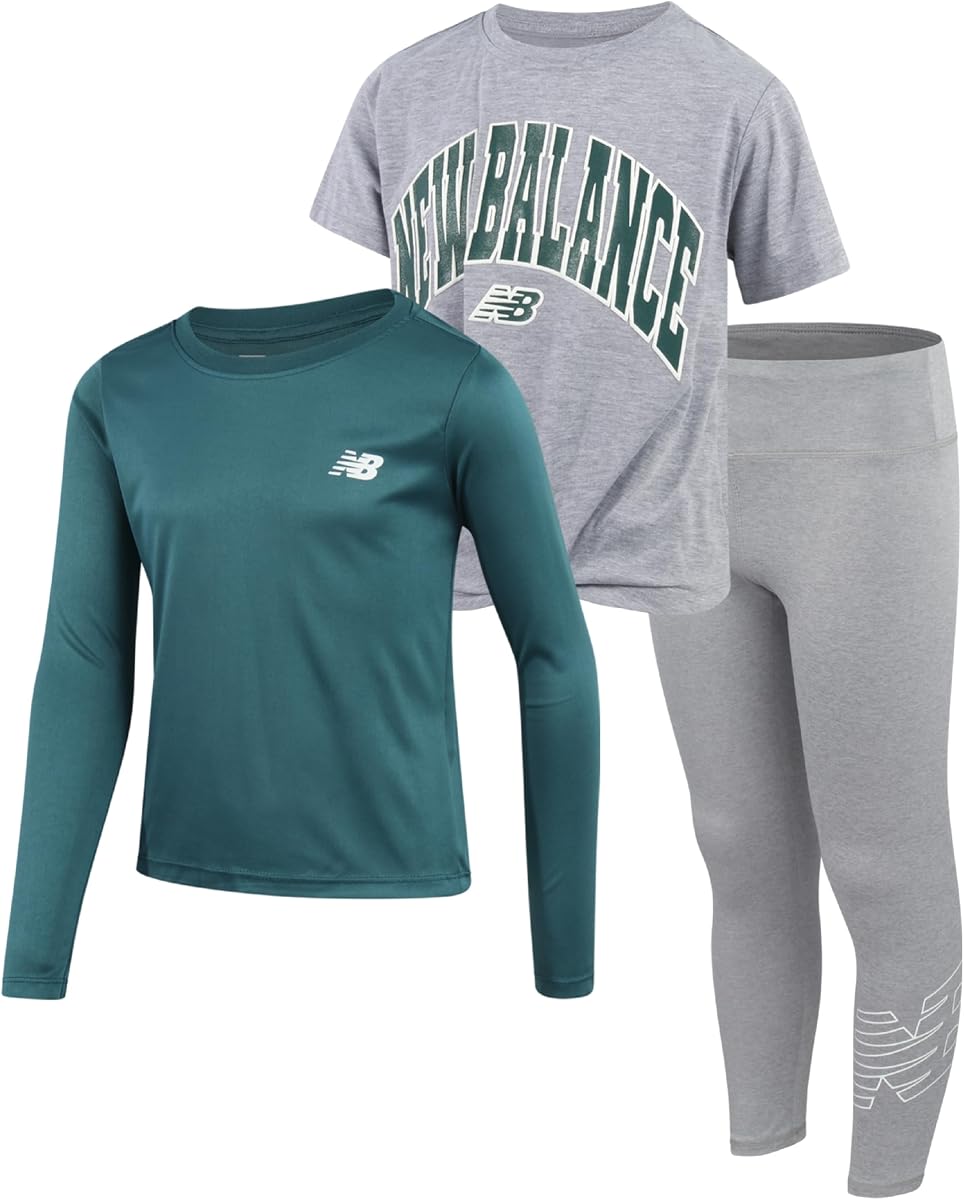 Girls 3 Piece Short Sleeve, Long Sleeve Shirts & Leggings Set
