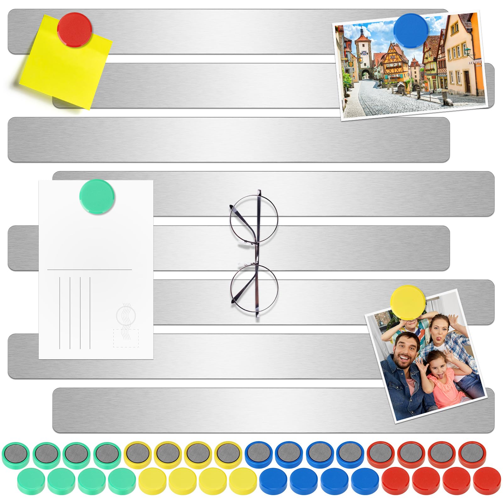 Wukong 6 stuks magneetbord, memobord, 30 x 3 cm, zilver, zelfklevende magneetstrips met 16 sterke magneten voor kantoor, notitiebord, fotowand, documenten en koelkast