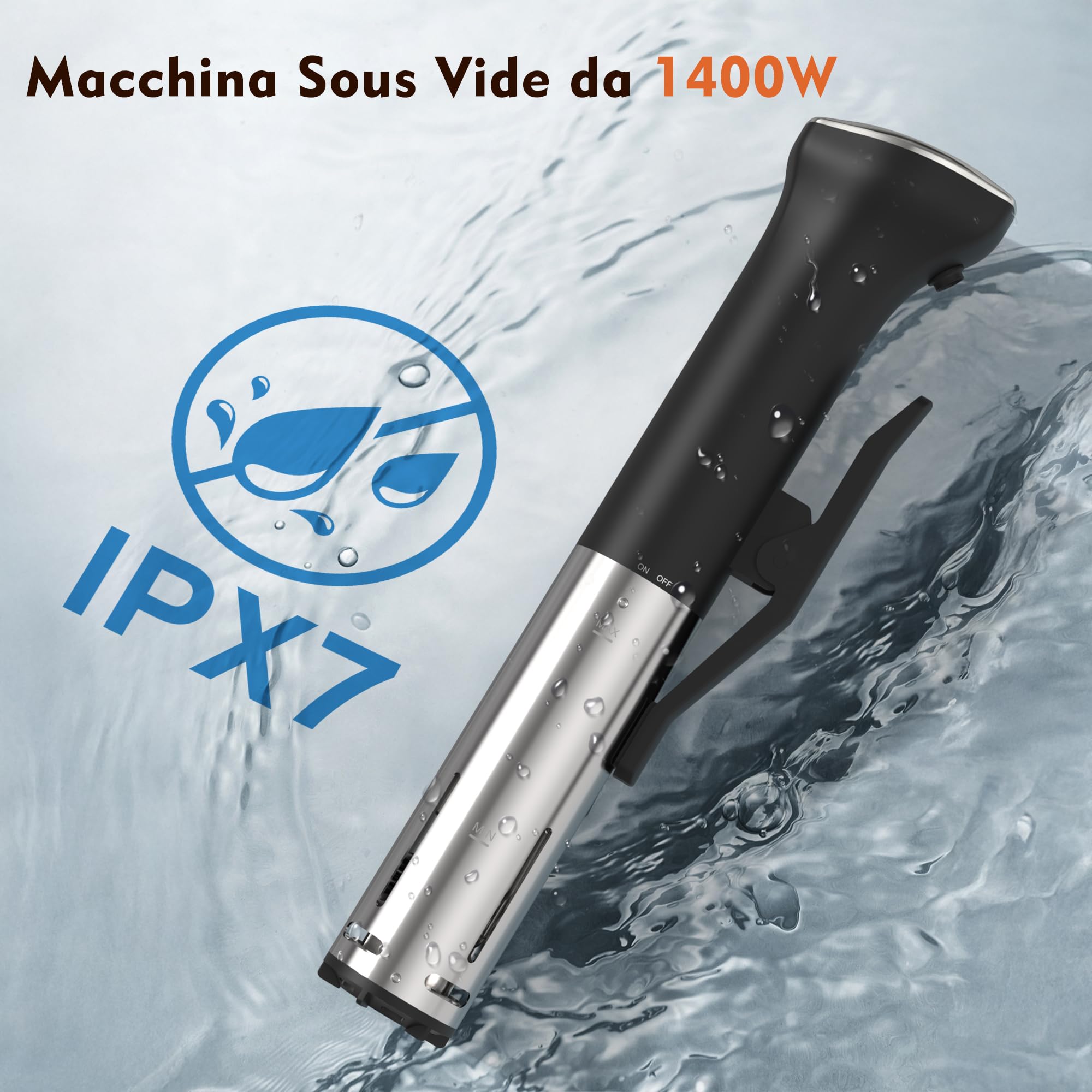 Sous Vide Roner Cucina a Bassa Temperatura Slow Cooker Circolatore IPX7, Touch Screen, Acciaio Inox, 10°C-90°C, 16A