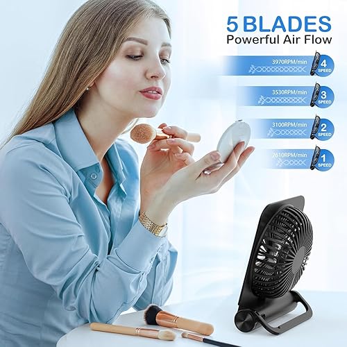 Miniatura 6 de EasyAcc Ventilador de escritorio de viaje pequeño, ventilador portátil delgado de 4000 mAh para campamento de Slumber Pod, plegable de inclinación