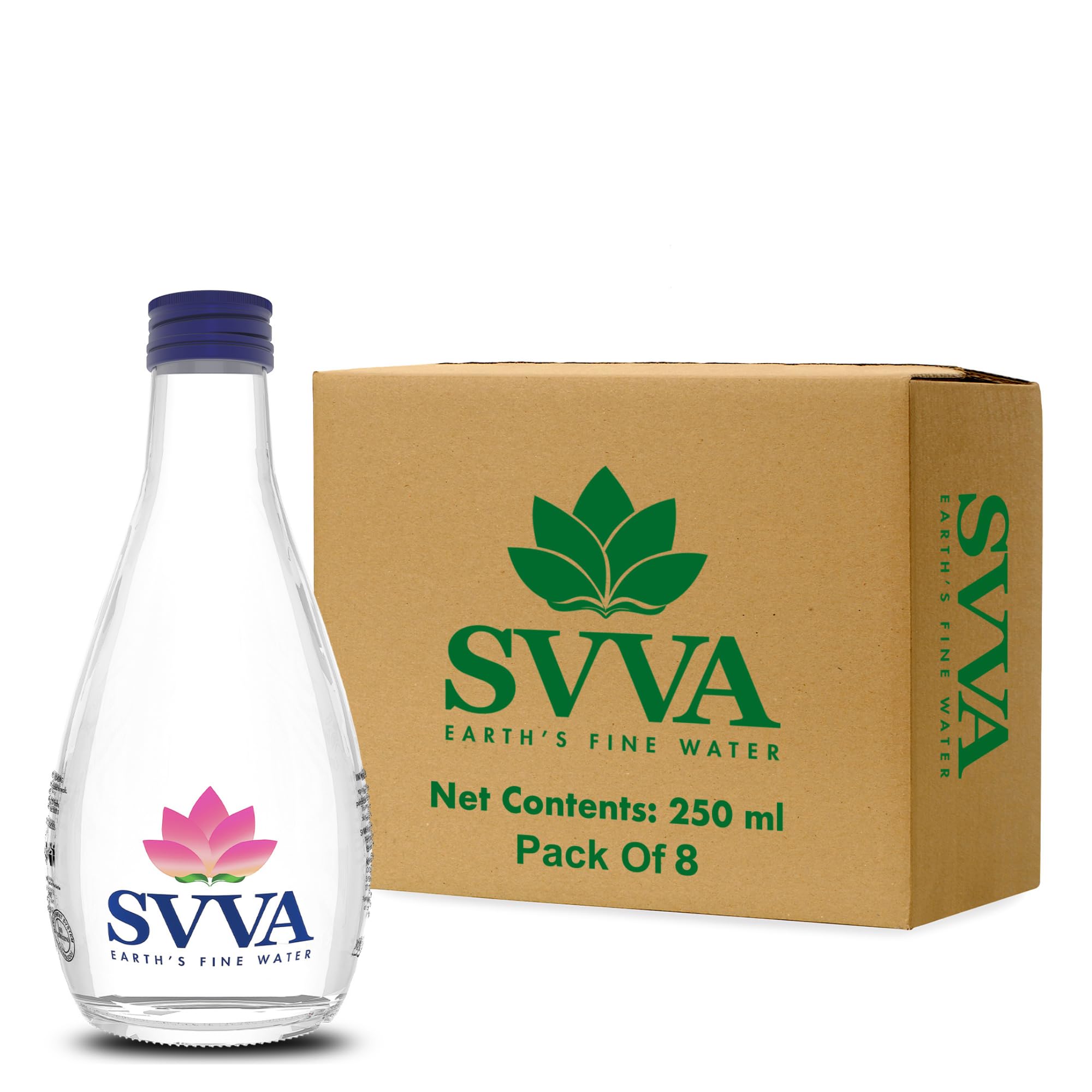 SVVA Earth's Finest Water Premium Subterranean Water | 250 ML Pack 8 (Glass), Alkaline pH 8+ | Balanced Mineral Essential Healthy Mineral Hydration | Premium Glass Bottle Refillable Bottle