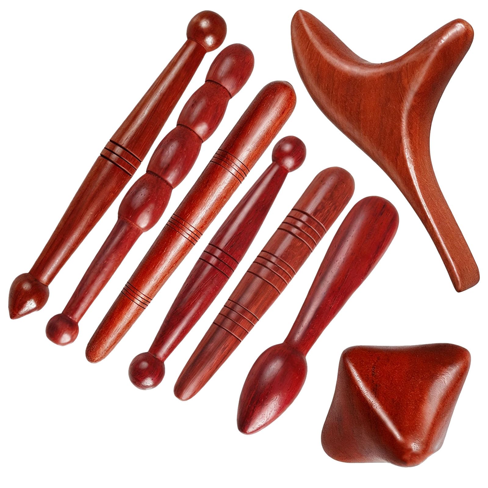 8 Piezas Herramienta de Masaje en Madera, Masajeador Madera, Instrumentos de Masaje de Madera de Palisandro para Masajes de Compresión en Hombros, Espalda y Piernas, Relajación Muscular