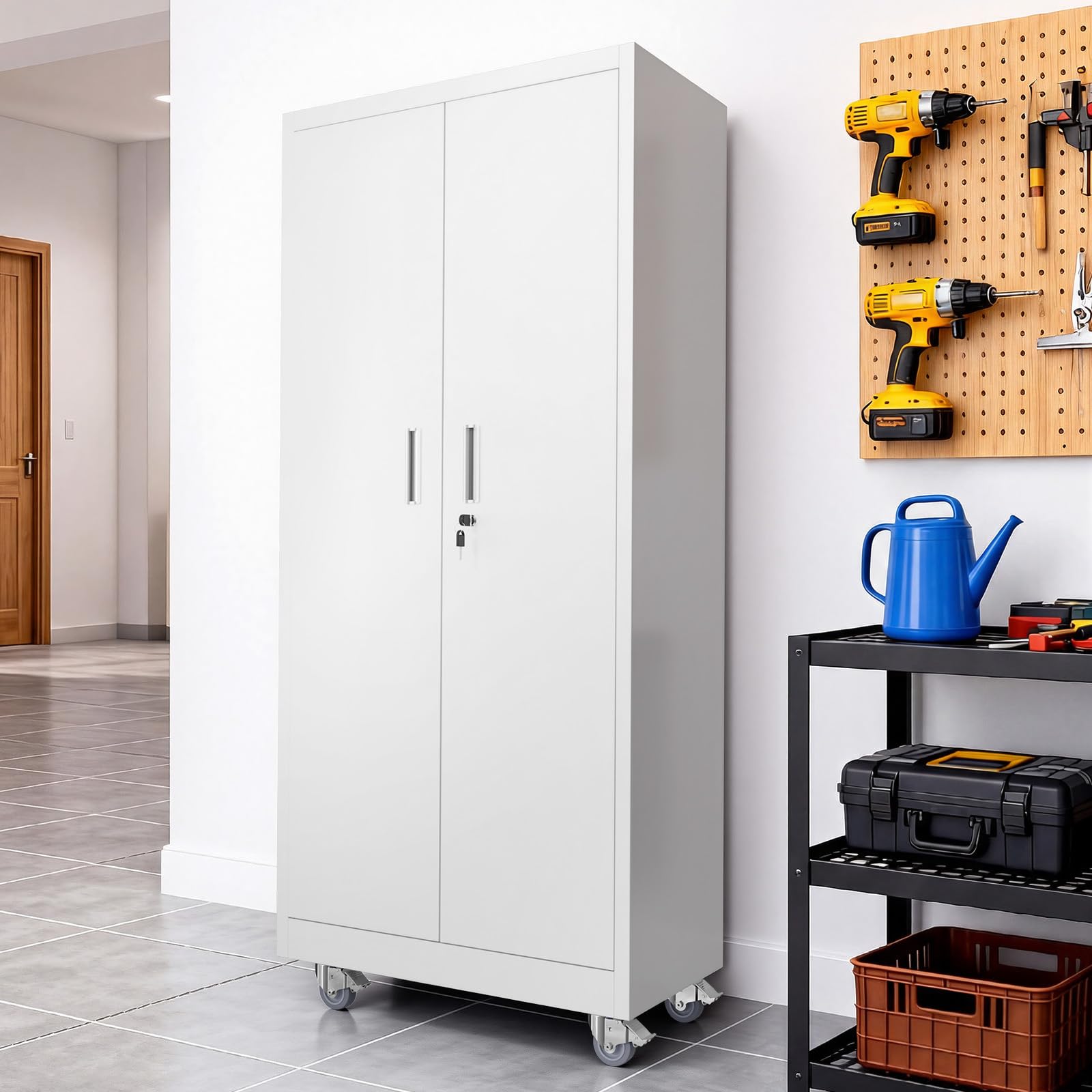 Bonnlo 180cm Rolling Lockable Metal Cabinet,File Cabinet with Key