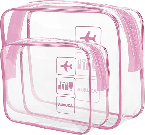 Miniatura 12 de Bolsa de maquillaje transparente AURUZA, bolsas de aseo portátiles para viajes con cremallera, bolsas organizadoras transparentes aprobadas por