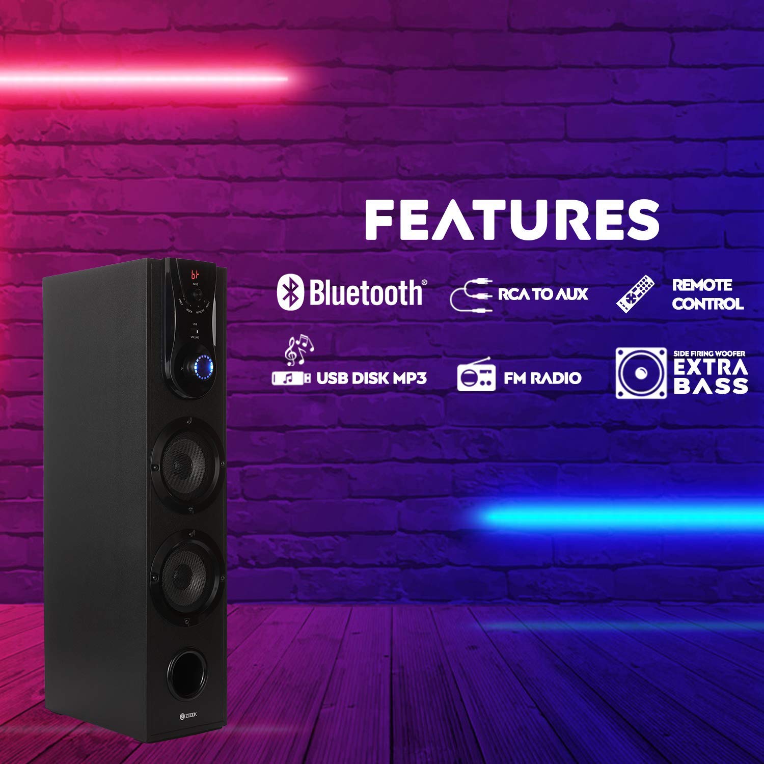Buy Zoook Gladiator 55W Bluetooth Tower Speaker with Karaoke Support