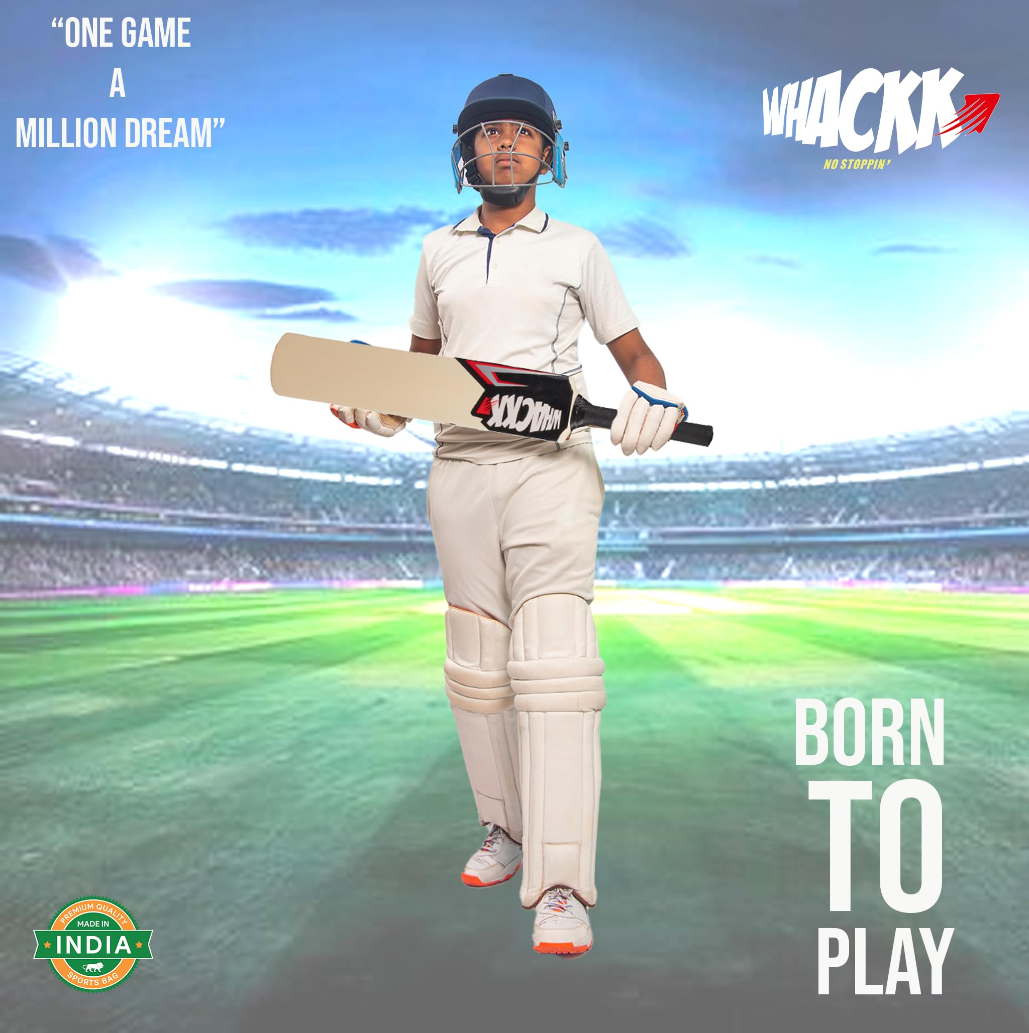 WHACKK Junior Cricket Bat Size 5 Ivory | Lightweight Kashmir Willow Style Bat for Kids Age 8-11 | Tennis Ball Cricket Bat for Boys & Girls Practice 1