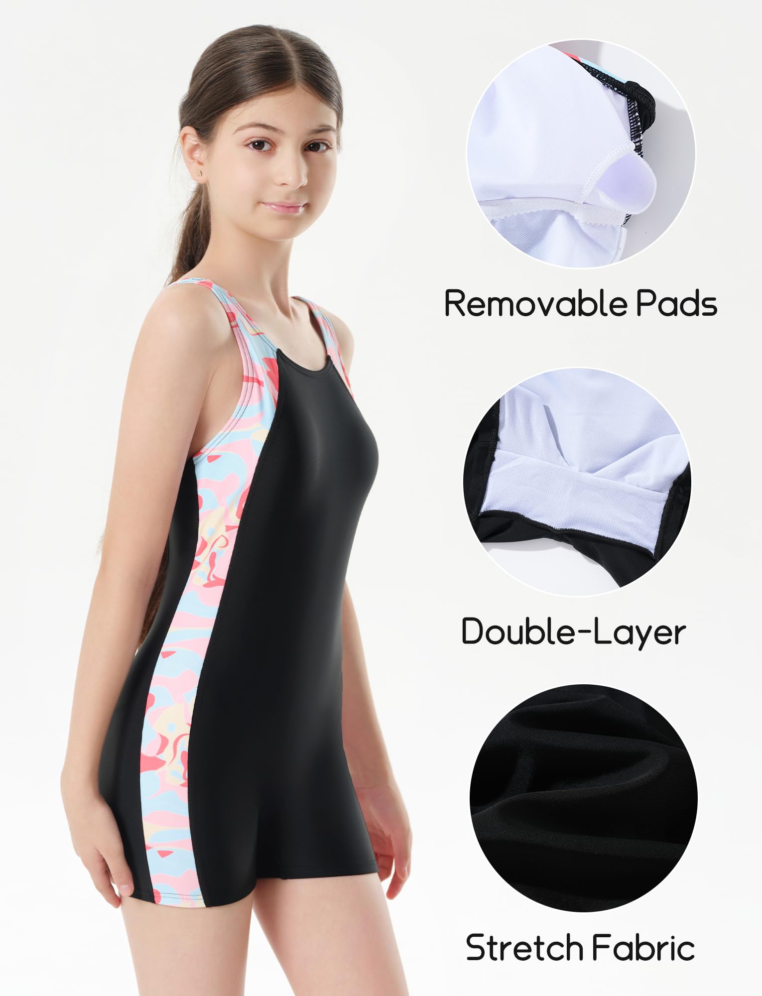 Maillot de Bain Une Pièce Enfant Fille Combinaison de Natation à Séchage Rapide Rashguards sans Manche Dos Nageur 5-13 Ans