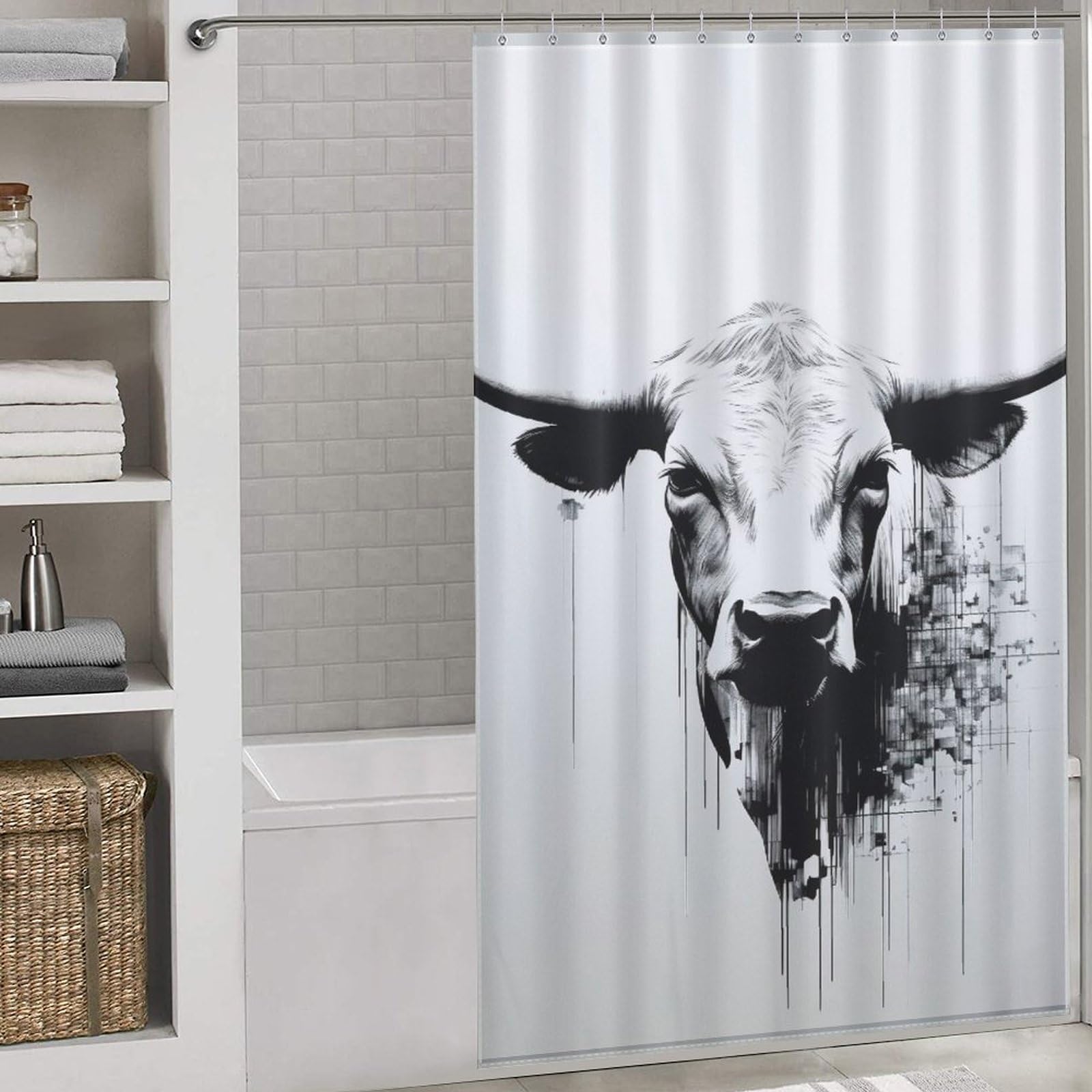 Rideau de douche vache polyester imperméable 140x183 cm rideaux douche lavable salle de bain