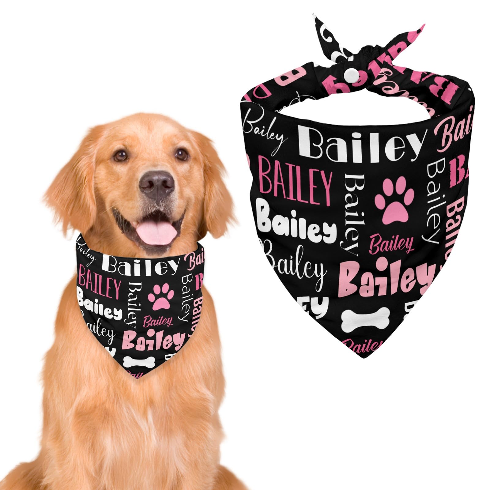 Personalized Dog Bandanas Custom Neckwear Name Button Anti-loosening Dog Scarf Triangle Bibs Kerchief Pet Costume Accessories for Small Medium Large