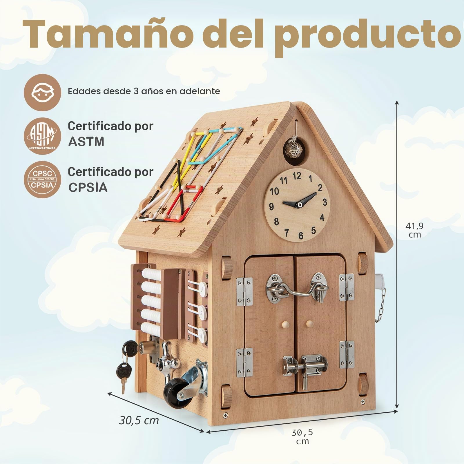 FANTASK Casa de juegos para niños, casa de entretenimiento con juegos sensoriales y espacio de almacenamiento en el interior, juguete Montessori, juguete de motricidad para niños y niñas a partir de 3