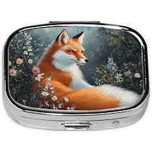 White_Fox Printed Pill Box/Pill Case Portable Square Pill Box, 2.2x1.6in
