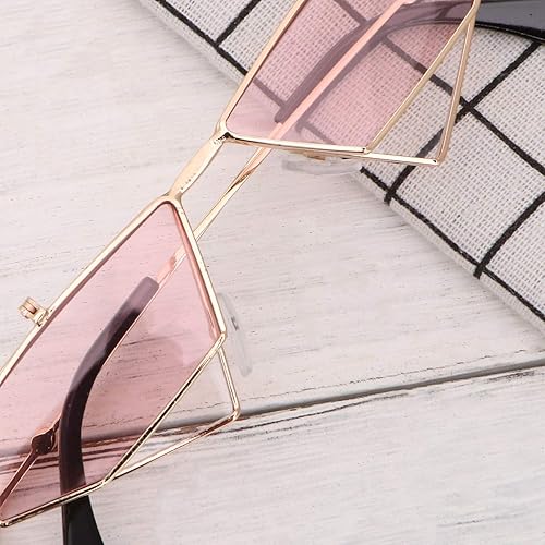 Miniatura 8 de Amosfun Lentes estilo punk, lentes con forma de ojo de gato, lentes de sol a la moda, color gris (marco dorado) para mujer