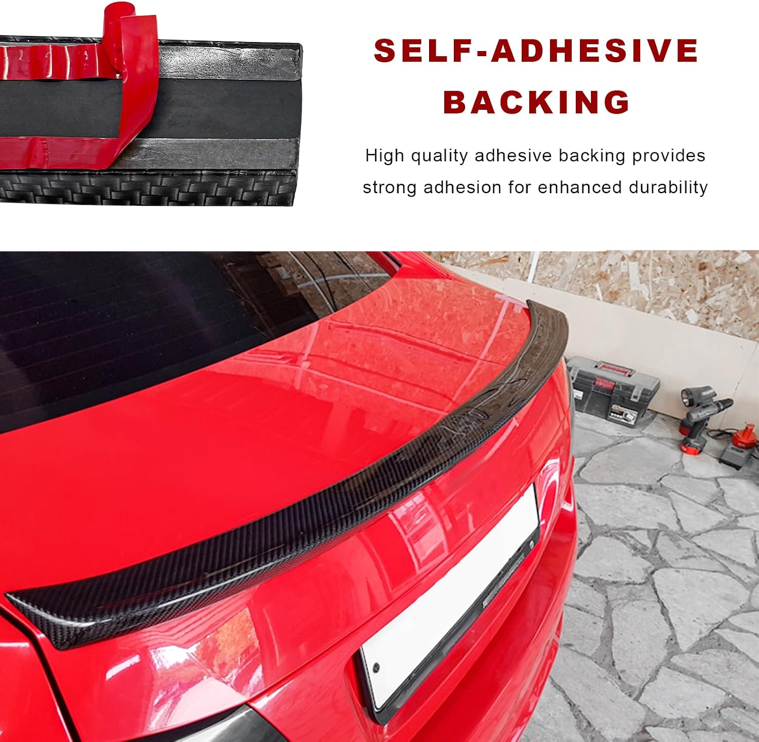 Car Rear Spoiler Roof Lip Kit, Flexible Punch-Free 3D Rubber Auto Trunk Trim Strip, Stylish Spoiler Wing Trunk Lip Exterior Decor for Most Vehicles, Car Accessories (Carbon Fiber)