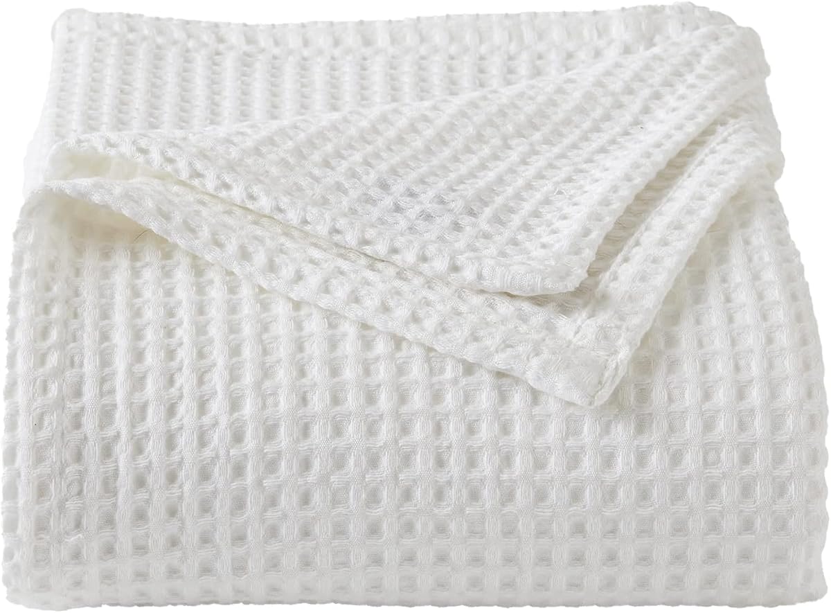 100% Tencel Cotton Waffle Blanket, Lightweight, Breathable, Soft All-Season Bed Blanket for Couch, Sofa, Perfect for Hot Sleepers, Twin (66x90), White