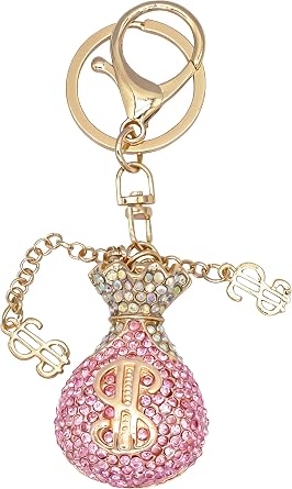 Crystal Rhinestone Dollar Sign Keychain Sparkling Money Bag Symbol Key Chain Ring Pendant Charm for Women Girls