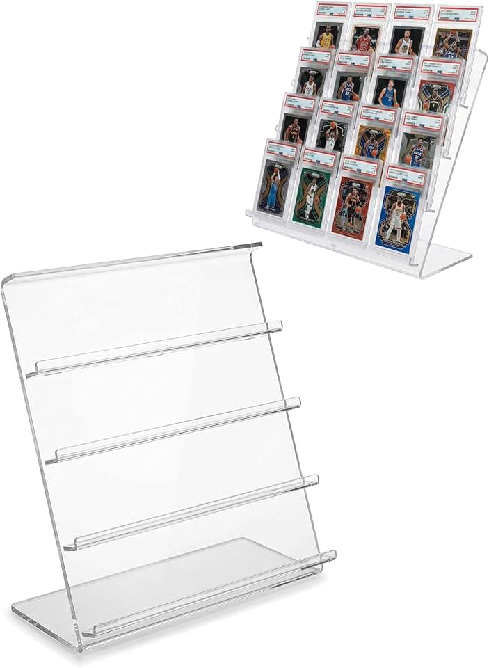 Happyseason 2 Pack 4-Tier Acrylic Card Display Stand, Graded Card Display for PSA Slab Display, Baseball Card Display, Pokemon Pack Display, Card Stand for Sports Cards (Clear, Interlocking)