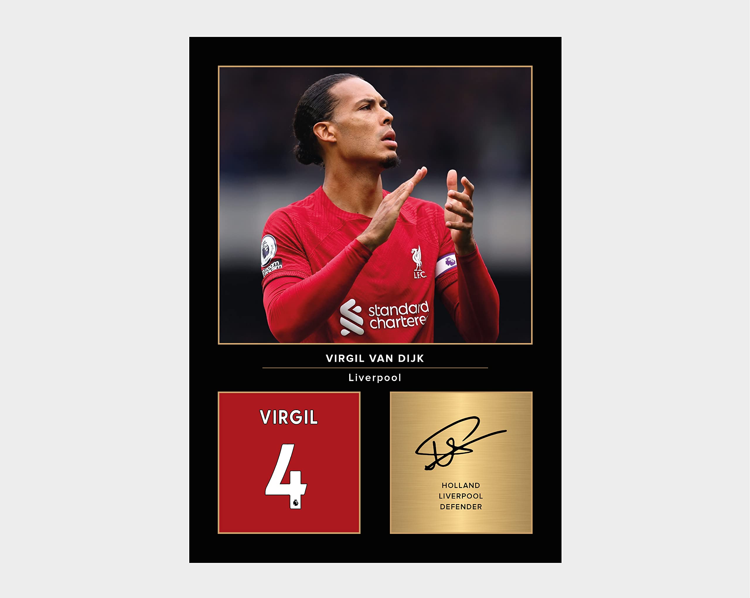 Icons Wall Art – Virgil Van Dijk Liverpool Legends A4 Printed Photo Display – Digitally Reproduced Signature – Football/Soccer Fan Gift – Unframed Liverpool Memorabilia Poster