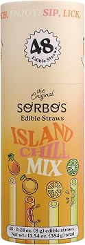 SORBOS Island Chill Mix Variety Set, Edible Straws, 7.4 in, 200 Count | Includes Lemon, Lime, Tropical, Orange, Individually Wrapped, Plant-Based, No Allergens, Gluten Free, No PFAS, Eco Friendly
