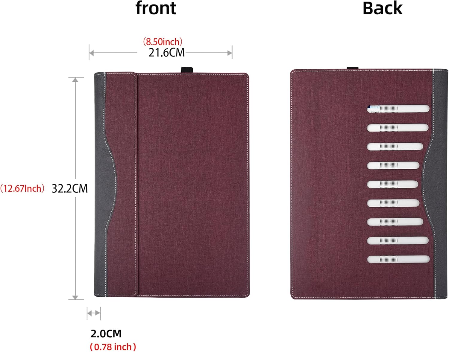 Laptop Case for Hp EnvyX360 14-ES 14t-ES Laptop [not Compatible with Any Other Model] ，2 in 1 PU Leather Inside Pocket Cover (Wine red)