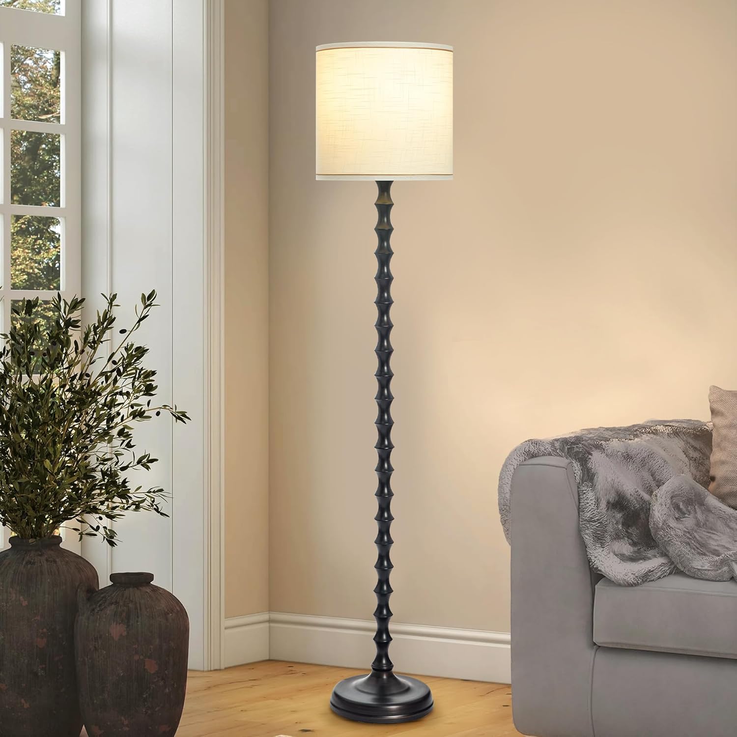 64.5" Dark Brown Floor Lamp with White Lampshade, Dark Brown Floor Lamp for Living Room.Rustic Floor Lamps,Tall Floor Lamps for Living Room, Bedroom, Corner, Dining Room, Home
