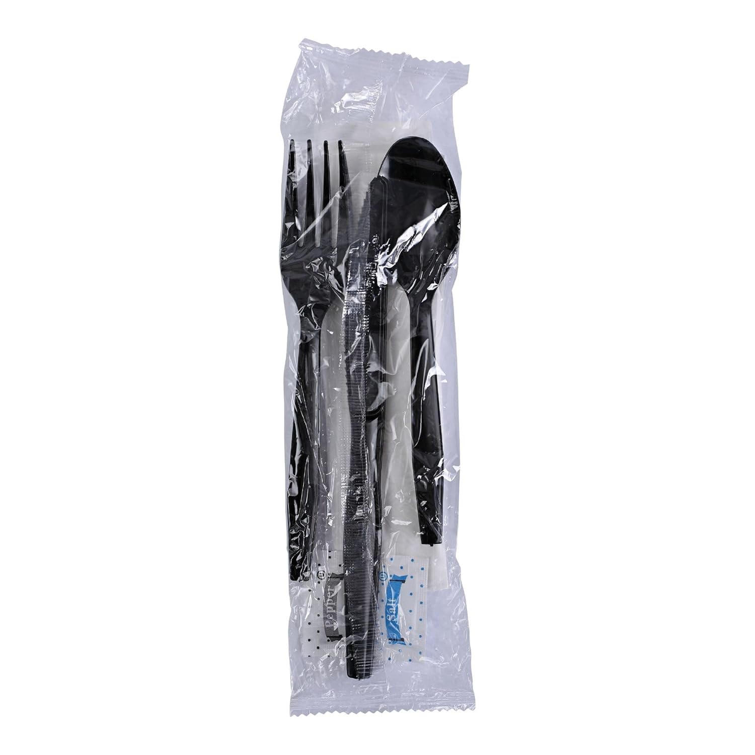 Boardwalk Six-Piece Cutlery Kit, Condiment/Fork/Knife/Napkin/Teaspoon, Black, 250/Carton