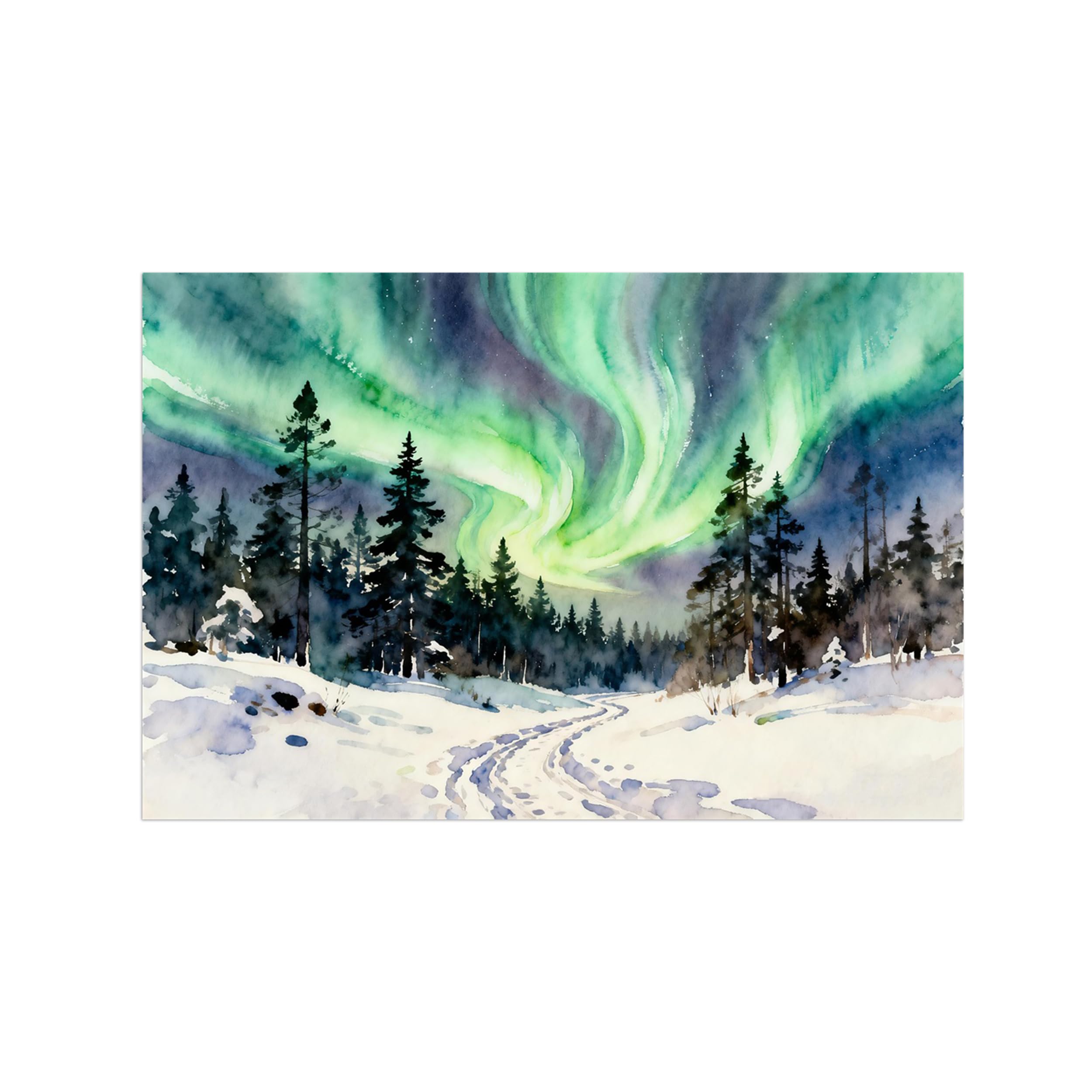 OZPWBVY Winter Aurora Tree Landscape Canvas Wall Art Print Painting 70x105cm Unframed