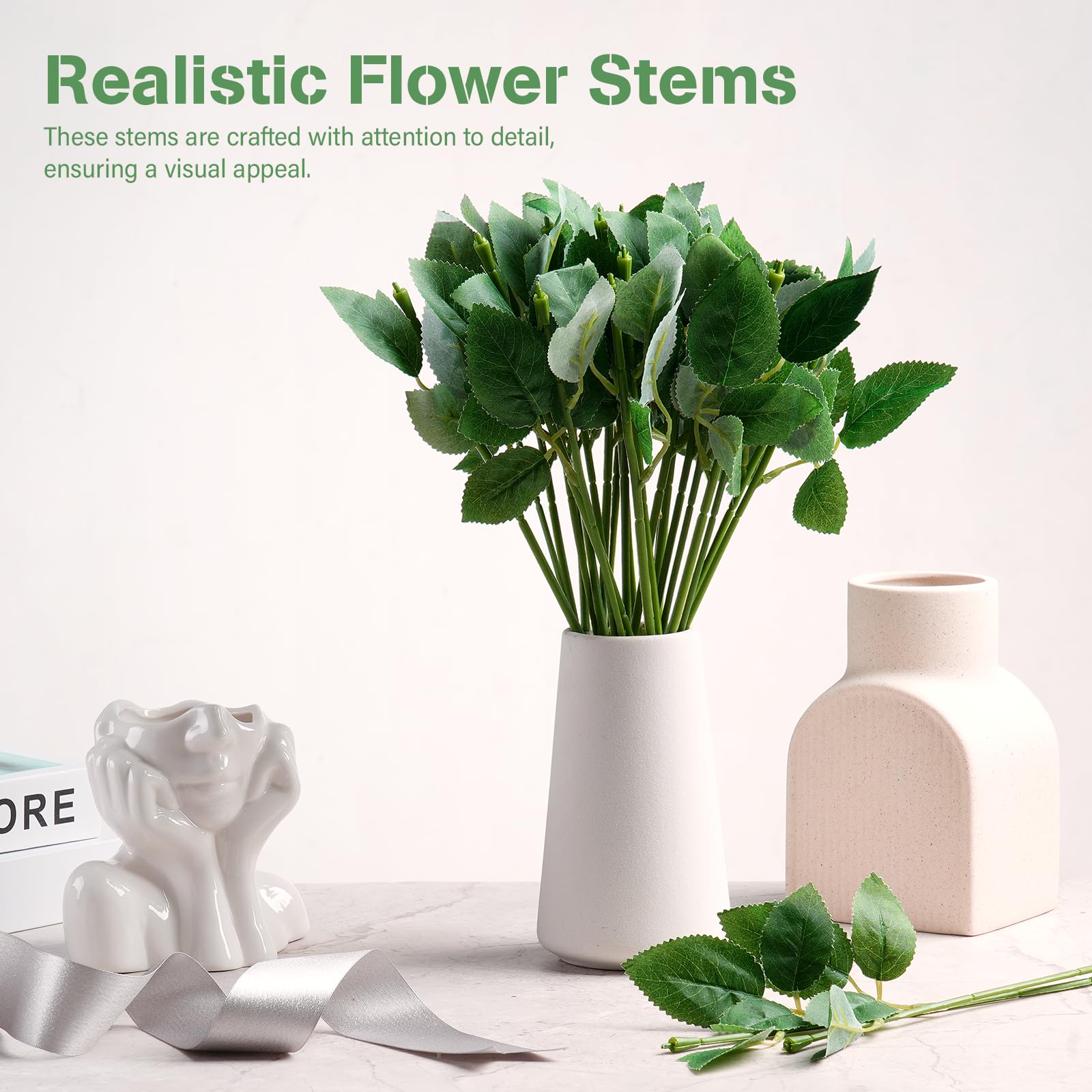 Amazon｜CDOKY バラの茎 葉付き フェイクフラワーステム
