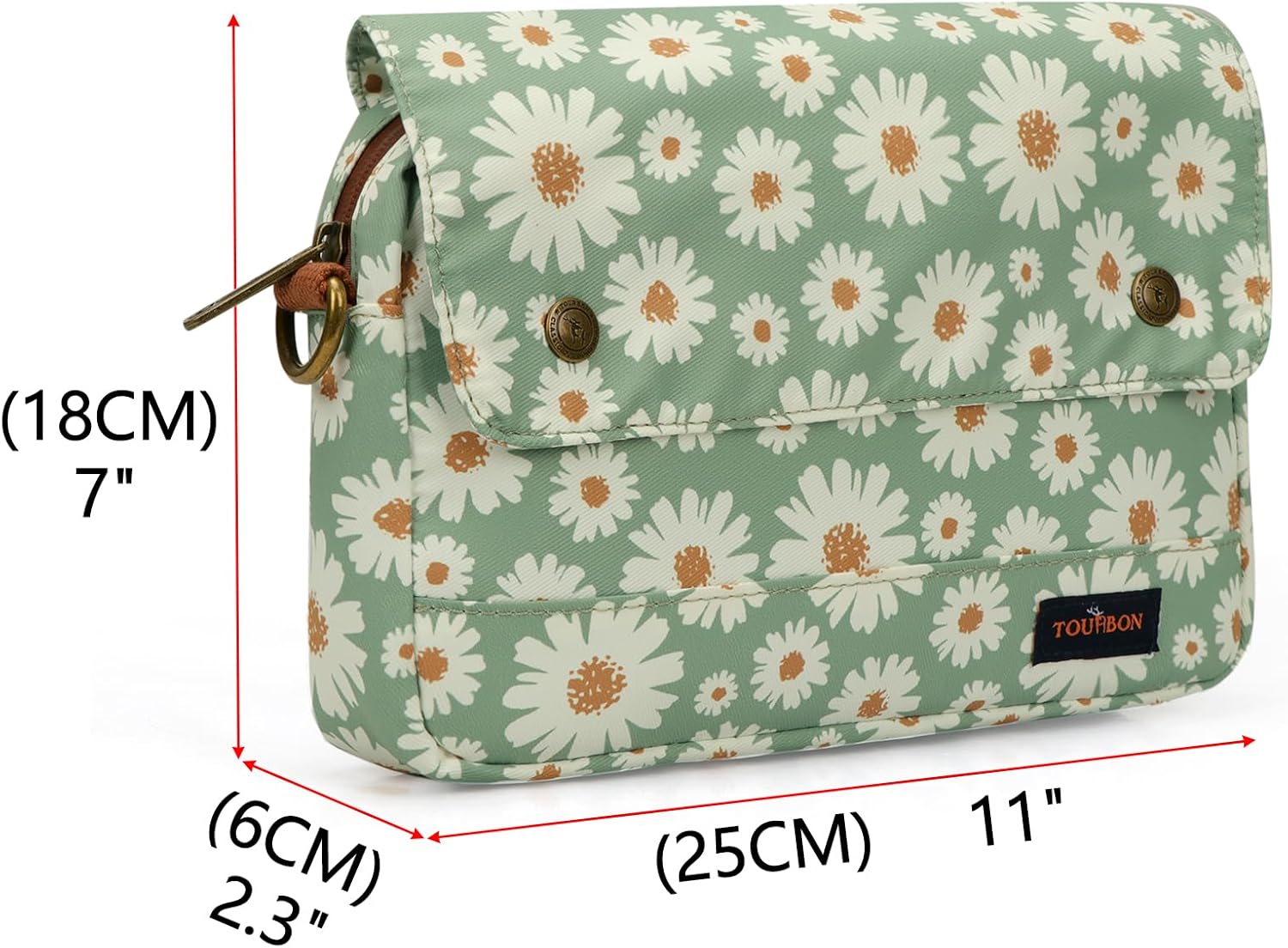 TOURBON Bike Bag Waxed Canvas Bicycle Handlebar Bag Zipper Closure Pouch Crossbar Front Frame Basket Cycling Saddebag Under Seat Strap-on Rear Rack Pannier (Light Green with Flower)
