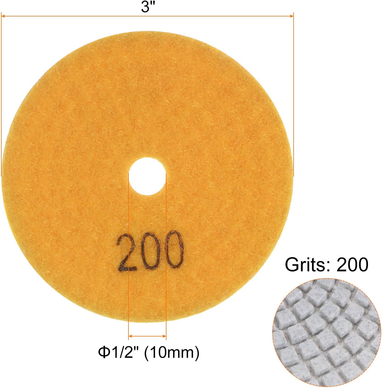 HARFINGTON 5pcs Diamond Polishing Pads 3" Grits 200 Wet/Dry Polish Pad for Stone Concrete Marble Countertop Quartz for Polisher Grinder